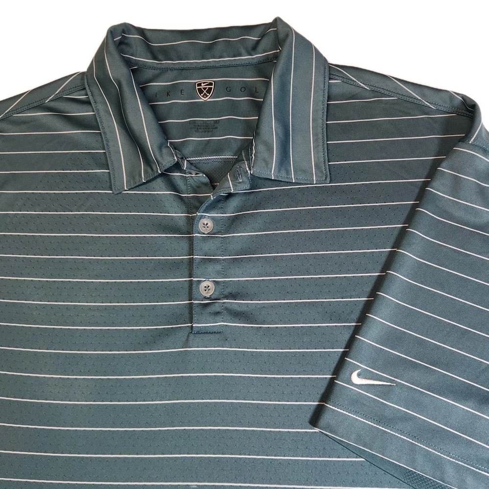 Nike Golf Dri-Fit Polo Shirt Mens XL Green White Stripe SS Style 231584 - Picture 3 of 6